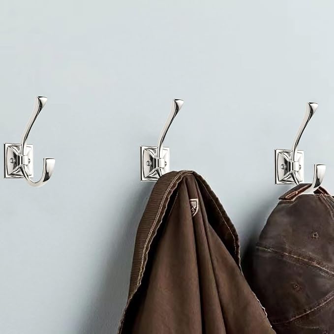 2 Pack Decorative Heavy Duty Towel Hooks for Hanging Robe Double Polished Nickel Coat Hooks Wall Mounted with Screws for Key, Towel, Bags, Cup, Hat