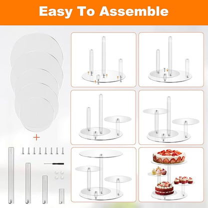 Frigatebird 4 Tier Acrylic Round Cake Stand for 8-12 Inch Cakes, Clear Multi-Layer Dessert Display Stand for Wedding, Birthday Parties