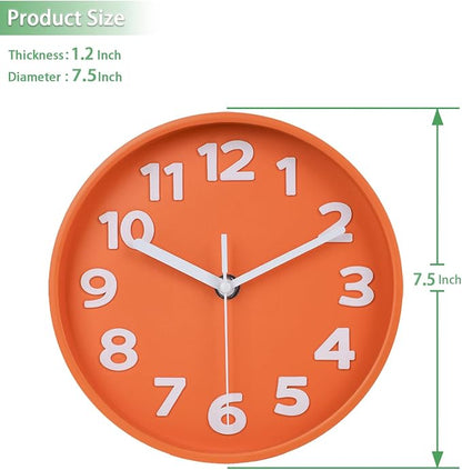 45MinST 8-Inch Orange Modern Wall Clock – Silent Non-Ticking, 3D Large Numbers, Accurate Timekeeping | Decorative Wall & Desk Clock with Stand for Living Room, Bedroom, Kitchen, or Office