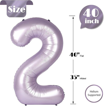 Lilac 2 Balloon, Number Balloons 40 Inch, 2nd Balloon Number Birthday Decorations, Lavender Second Two Birthday Party Supplies, Number 2 Balloon