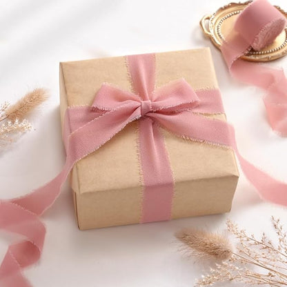 DORIS HOME Dusty Rose Chiffon Ribbon for Flower Bouquet, 1" x21Yd Fabric Ribbon for Gift Wrapping, Handmade Frayed Ribbon for Wedding Invitations/Christmas Decorations