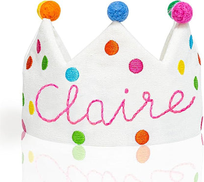 Personalized Hand Embroidered Crown Custom 1st First Birthday Crown Hats For Baby Kid Birthdays Fit All Ages