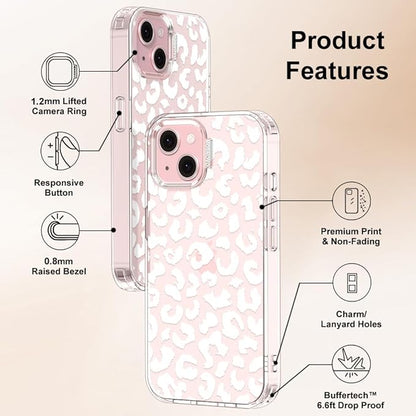 MOSNOVO Case for iPhone 15 Plus/iPhone 14 Plus, [Buffertech 6.6ft Military-Grade Drop Protection] [Anti Peel Off Tech] Clear TPU Bumper Phone Case Cover Design - White Leopard Print