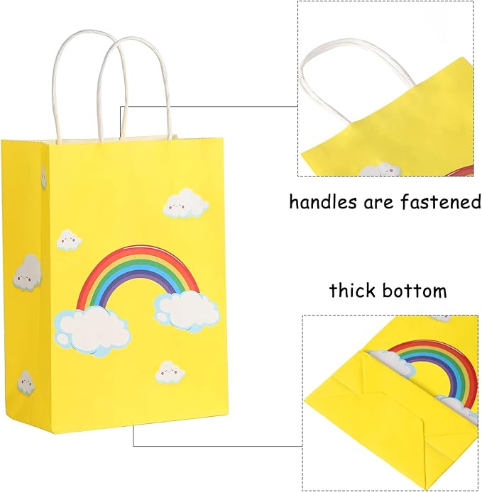 BLEWINDZ 32 Pcs Rainbow Goodie Bags with 32 Tissues - 8.7" Small Gift Bags with Handles for Kids Birthday Party Favors, Baby Showers and Party Supplies