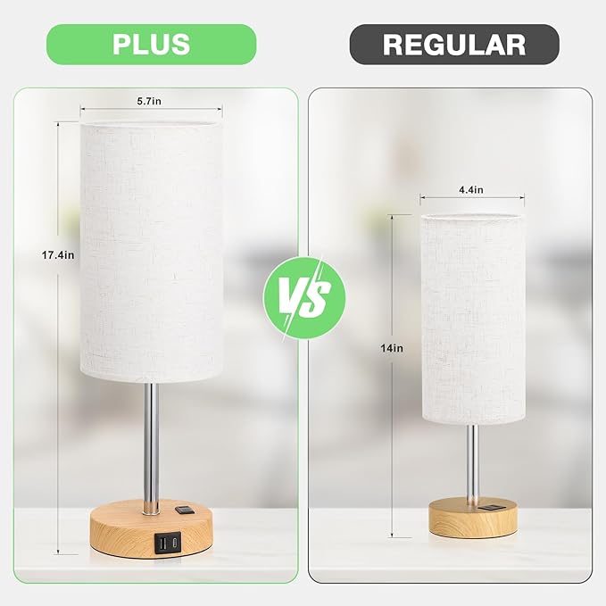 Dicoool Touch Bedside Table Lamp with USB - 3 Way Dimmable Wood Lamp for Bedroom Nightstand, Desk Lamp with Charging Station for Dorm, Office, Kids Room, Living Room
