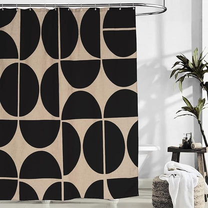 Black and White Geometric Linen Fabric Shower Curtain Sets,Mid-Century Modern Abstract Art Bath Curtain for Bathroom with 12 Hooks, 72 x 72 Inches