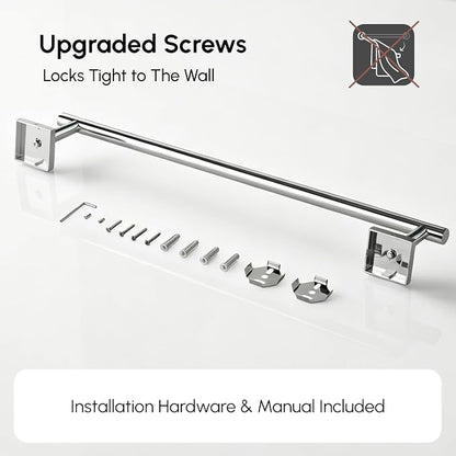 USHOWER Polished Chrome Towel Bar, 18 Inch Towel Racks for Bathroom Wall Mounted, 304 Stainless Steel Towel Holder with Square Base, Modern Home Decor (Total Length 20 Inch)