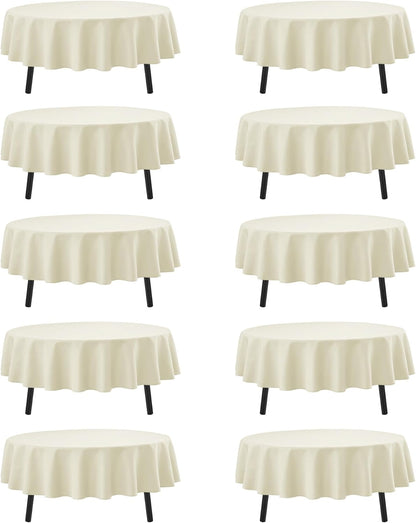 10-Pack Ivory Round Tablecloths, 90 Inches, Stain-Resistant Polyester for 4-5 Ft Round Tables - Washable Table Covers for Weddings, Banquets, Birthday Parties, Events