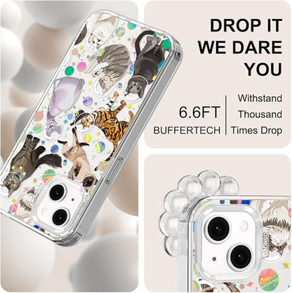 MOSNOVO for iPhone 13/14 Case | Military Grade 6.6ft Drop Tested | Clear with Space Cat Design