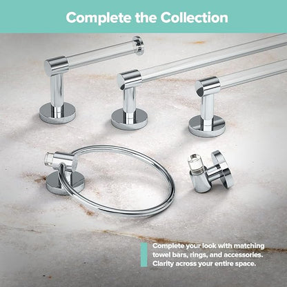 Gatco 5710 Clarion Towel Bar | 24" L Bathroom Towel Rack, Wall Mount Bathroom Towel Holder | Crystal-Clear Acrylic & Chrome Finish