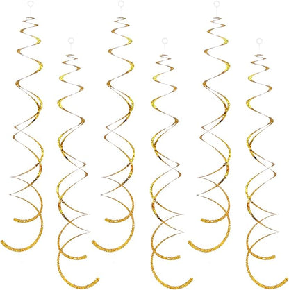 30 Pieces Gold Hanging Swirl Decorations Sparkle Golden Plastic Streamers Ceiling Decorations Wedding Bachelorette Baby Shower Birthday Party Anniversary Graduation Christmas New Year Decorations