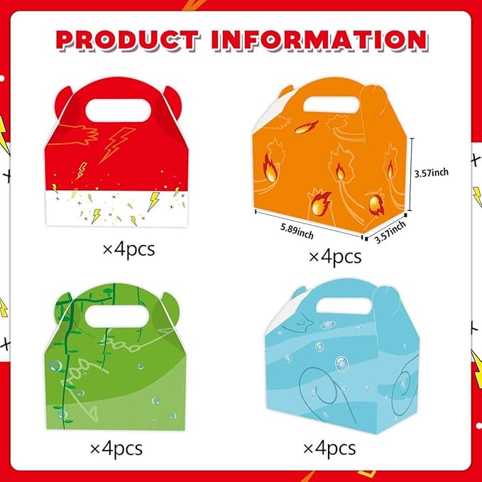 16pcs Cartoon Monster Birthday Party Candy Bags Yellow Red Goodie Gift Boxes for Kids Boys Girls Theme Birthday Party Supplies Decorations