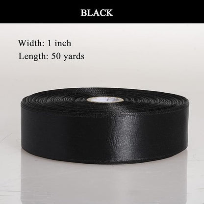 YASEO 1 Inch Black Solid Satin Ribbon, 50 Yards Craft Fabric Ribbon for Gift Wrapping Floral Bouquets Wedding Party Decoration