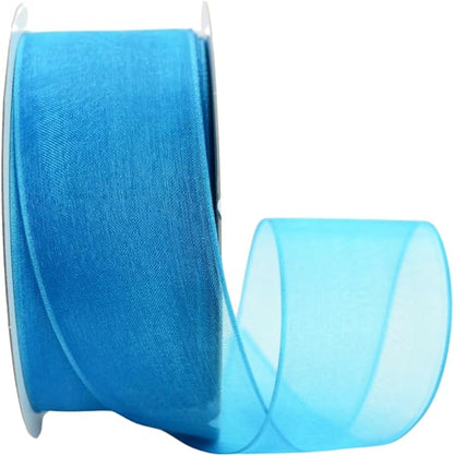 Ribbon Bazaar Sheer Organza Wired Ribbon - Wire Edged Ribbon for Floral Decor, Table Arrangements, Apparel Embellishment & More - 1-1/2" Turquoise 25yd Spool