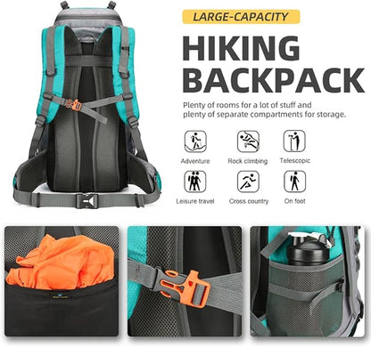 King'sGuard 60L Hiking Backpack for Men and Women Lightweight Camping Hiking Backpack with Rain Cover Large Waterproof Travel Backpack Backpacking Pack (Lake Blue)