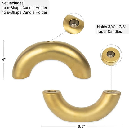 Taper Candle Holder Set - Candle Stick Holders for Dining Room Table, Entryway Table, or Fireplace Mantel - Modern Candelabra Home Decor (Gold)