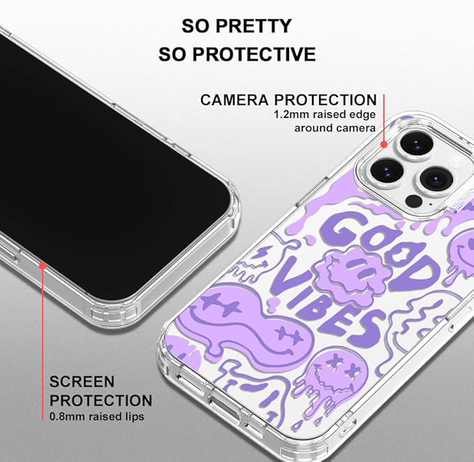 MOSNOVO Case for iPhone 13 Pro, [Buffertech 6.6ft Military-Grade Drop Protection] [Anti Peel Off Tech] Clear TPU Bumper Phone Case Cover Design - Good Vibes