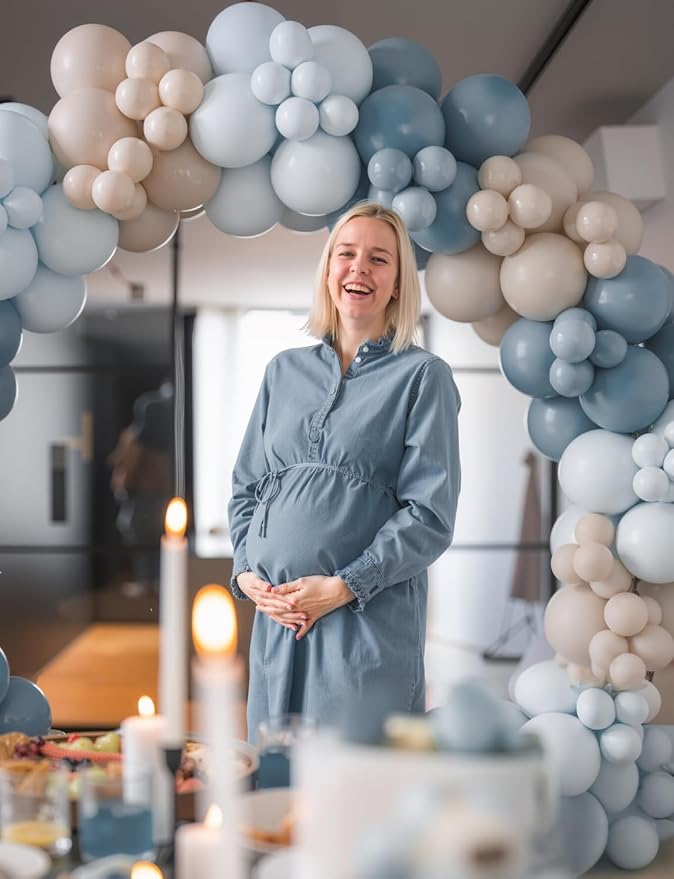 Dusty Blue and Gold Balloons, 50PCS 12 Inch Blue White and Gold Balloon Set, Neutral Elegant Party Decorations for Baby Shower Boy, Birthday, Gender Reveal, Wedding
