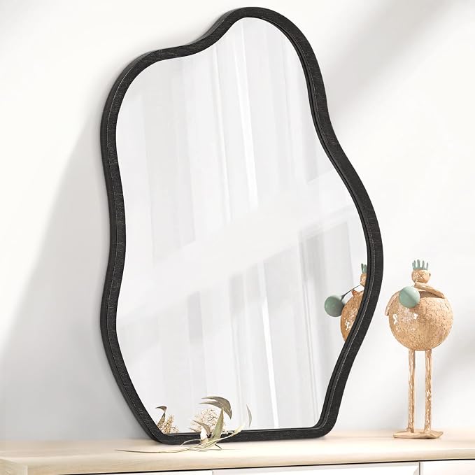 Asymmetrical Irregular Mirror for Wall Wooden Framed Hanging Wall Mirror Cloud Modern Unique Bathroom Wall Mirror Decorative Bedroom Living Room Entryway Hallway Artistic Hanging Mirror
