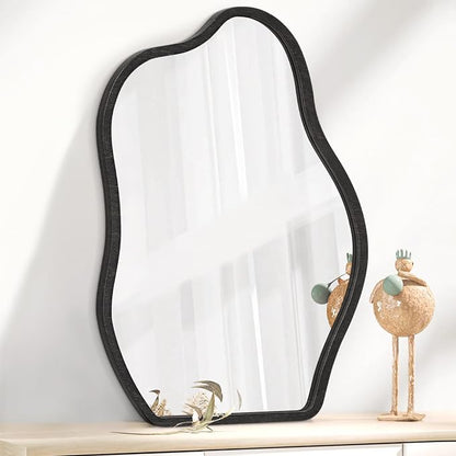 Asymmetrical Irregular Mirror for Wall Wooden Framed Hanging Wall Mirror Cloud Modern Unique Bathroom Wall Mirror Decorative Bedroom Living Room Entryway Hallway Artistic Hanging Mirror