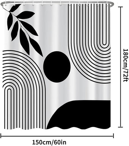 Boho Shower Curtain Mid Century Modern Shower Curtains for Bathroom Black and White Geometric Minimalist Abstract Bohemian Waterproof Fabric Bathroom Shower Curtain Set 60x72 Inch