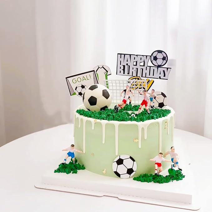 14pcs Soccer Cake Topper Soccer Cake Decorations Sports Ball Player Cake Decorations for Men Boy Football Sport Theme Birthday Party Suppplies