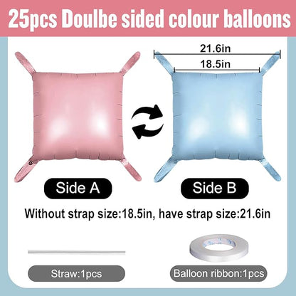 25Pcs Light Pink and Light Blue Square Foil Balloons Wall Backdrop, Double Sided Metallic Foil Balloons Tunnel Arch Garland Kit for Photo Booth Birthday Wedding Graduation Halloween Party Decorations