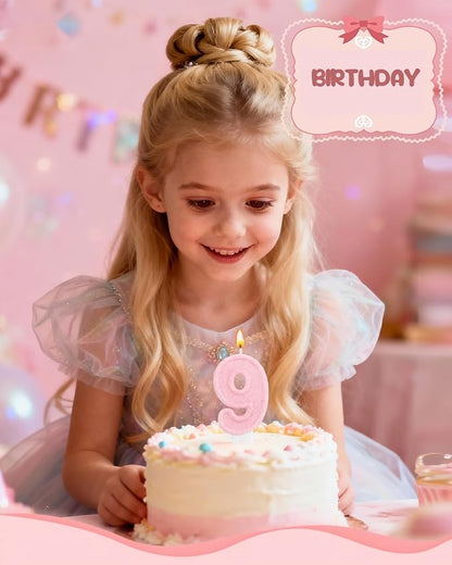 Birthday Candles for Cake, Pink Number Candles, Cake Candles with Greeting Card for Birthday Party Wedding Anniversary Celebrations (Bright Pink 9 Candle)