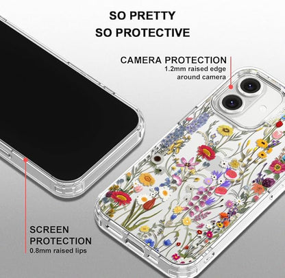MOSNOVO Case for iPhone 16, [Buffertech 6.6ft Military-Grade Drop Protection] [Anti Peel Off Tech] Clear TPU Bumper Phone Case Cover Design - Wildflower Meadow