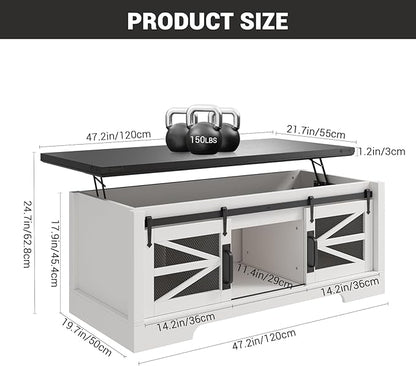 47.2" Lift Top Coffee Table, Hidden Storage Compartment, Lifting Tabletop