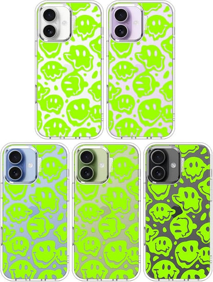 MOSNOVO for iPhone 17 Case | Military Grade 6.6ft Drop Tested | Camera Control | Clear with Distorted Green Smiles Face Design