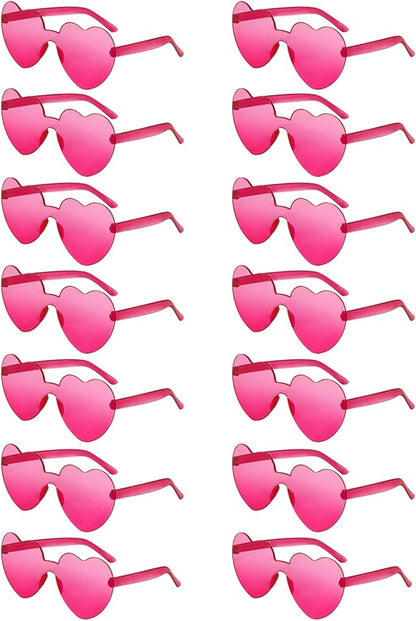 14/42 Pack Heart Sunglasses for Women, Fun Cute Rimless Transparent Candy Color Heart Glasses Party Favors