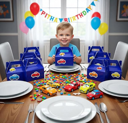 XAGLVV 24 Pack Dark Blue Paper Gable Boxes,6.2 Inch Candy Boxes with Handle, Snack Party Favor& Gift Cookie bags for kids Birthday,Wedding, Baby Shower, Graduation.