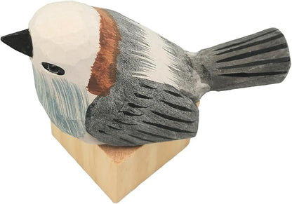 DIYOMR Bird Figurine, Hand Carved Birds Wood Décor, Art Animal Wooden Sculpted Bird with Wood Block, Vivid Bird Statue for Gift Home Table Ornament Decor (Long-Tailed Tit)