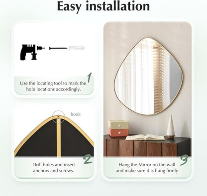 ELEHUME Asymmetrical Wall Mirror Matel Gold Framed Wall Mirror for Living Room Bedroom Bathroom Entryway Wall Decor 28.2" L x 27.8" W ELE-003Gold