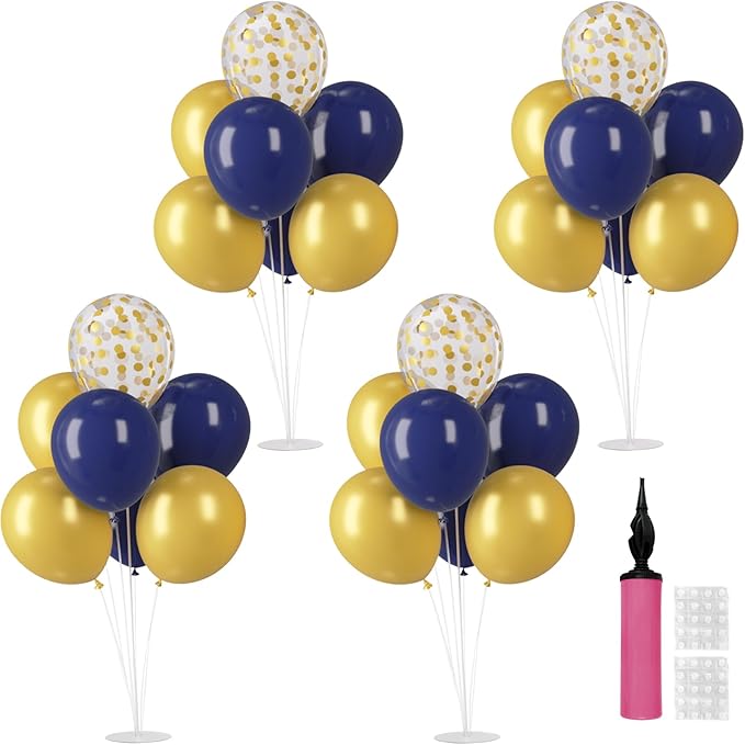 Voircoloria 6 Sets Balloon Stand Kits, Balloon Sticks with Base for Table Centerpieces Graduation Birthday Baby Shower Gender Reveal Party Decorations(Navy&Gold)