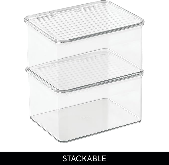 iDesign Recycled Plastic Pantry and Kitchen Storage, Freezer and Fridge Organizer Lidded Bin – 6.75” x 5.75” x 3.75”, Clear