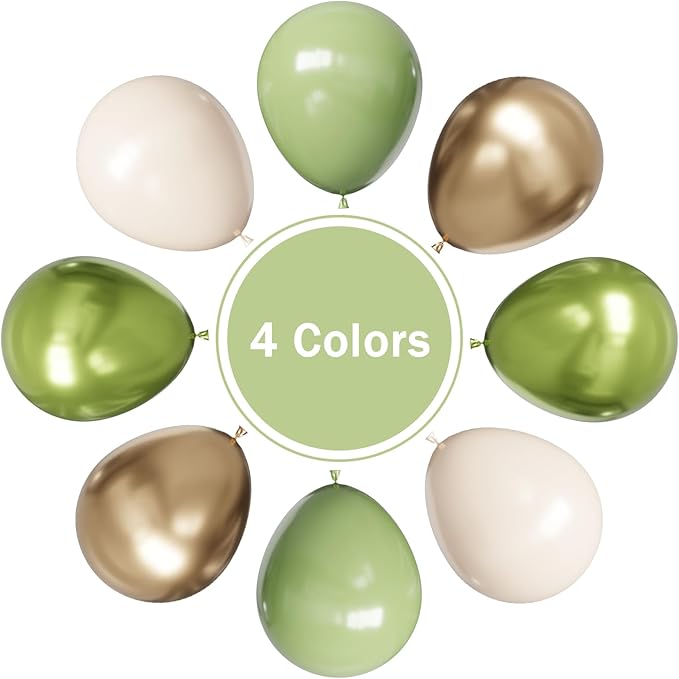 Sage Green Balloons 55Pcs Green and gold balloons 12inch Green And White Balloons for Birthday Wedding Bridal Baby Shower Engagement Party Decorations