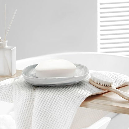 Elegant Ceramic Soap Dish for Shower with Unique Marble Texture, Decorative Bar Soap Holder for Bathroom & Kitchen, Easy Clean Versatile Oval Soap Dishes for Soap Bar