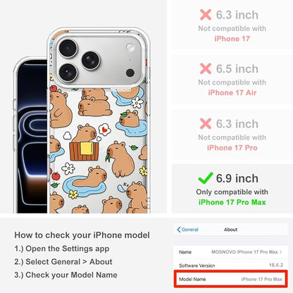 MOSNOVO for iPhone 17 Pro Max Case, Shockproof Military-Grade Protection 6.6ft Drop Tested, Camera Control, Clear Phone Case for iPhone 17 Pro Max, Capybara Land Design