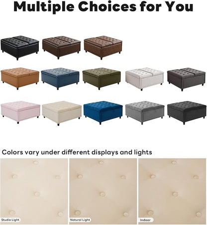 Tbfit Large Square Storage Ottoman Bench, Tufted Upholstered Coffee Table