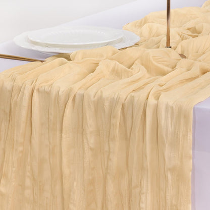 Socomi 3pcs Gold Champagne Cheesecloth Table Runner Fall Thanksgiving Boho Rustic Gauze 120 inch 10FT Cheese Cloth Runner for Wedding Party Baby Shower Birthday Home Decor Holiday Decorations