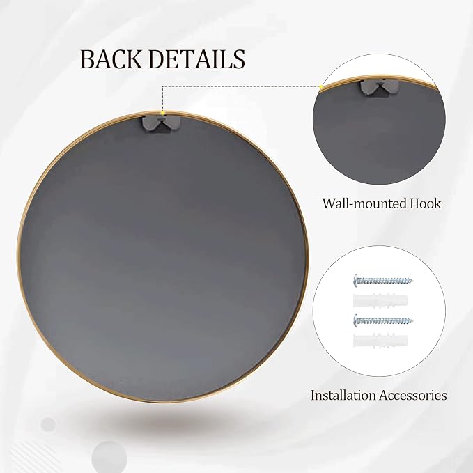 HARRITPURE Round Mirror 23.6" Gold Wall Mounted Circle Mirror with Aluminum Alloy Frame Modern Design for Bathroom, Living Room, Vanity, Bedroom, Entryway
