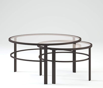 Henn&Hart Round Nested Coffee Table in Blackened Bronze, Coffee Table coffee