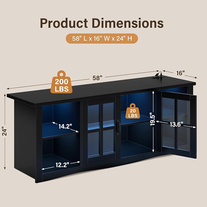 YESHOMY Farmhouse LED TV Stand