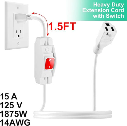 Outdoor Waterproof On/Off Switch Extension Cord, Heavy Duty 125v/250v Black SJTW Cord (3 Ft, White)