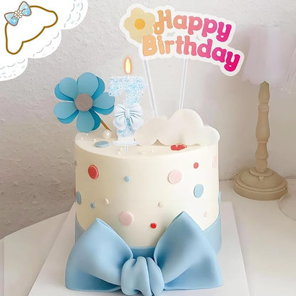 Birthday Candle for Cake, Blue Bow Number Candles, 2.76 inch Number, Cake Topper Decoration for Birthday Party (Number 7)