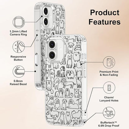 MOSNOVO Case for iPhone 16 Plus, [Buffertech 6.6ft Military-Grade Drop Protection] [Anti Peel Off Tech] Clear TPU Bumper Phone Case Cover Design - Doodle Dog