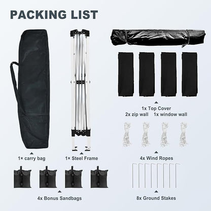 10x10 Pop Up Canopy Tents for Parties, Portable Outdoor Tent with Carry Bag & 4 Sandbags, for Wedding, Patio Events, Commercial, Birthday, Graduation (Black, 10x10)
