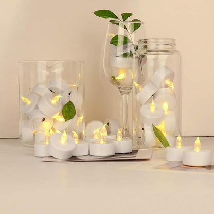 100Pack Battery Tea Lights candles- LED Tea Lights Realistic Bright Flickering Holiday Gift Operated Flameless LED Tea Light for Seasonal & Festival Celebration Warm Yellow Lamp Battery Powered